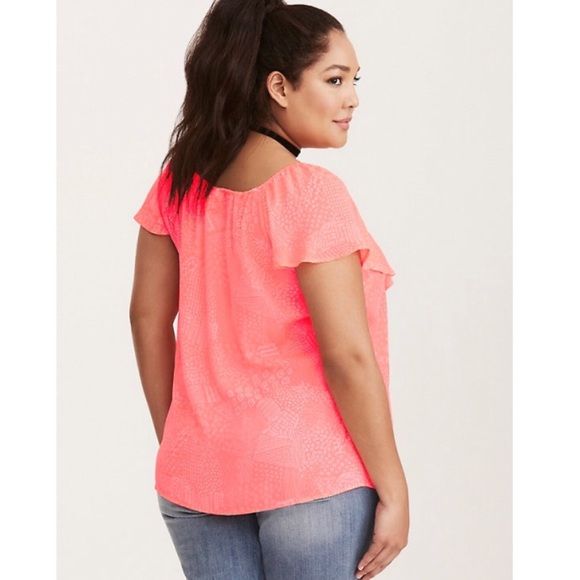 Torrid Doodle Print Georgette Ruffle Top - Picture 3 of 4